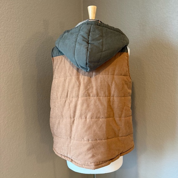 Hem & Thread Tan Plaid-Lined Vest Large - Picture 4 of 6